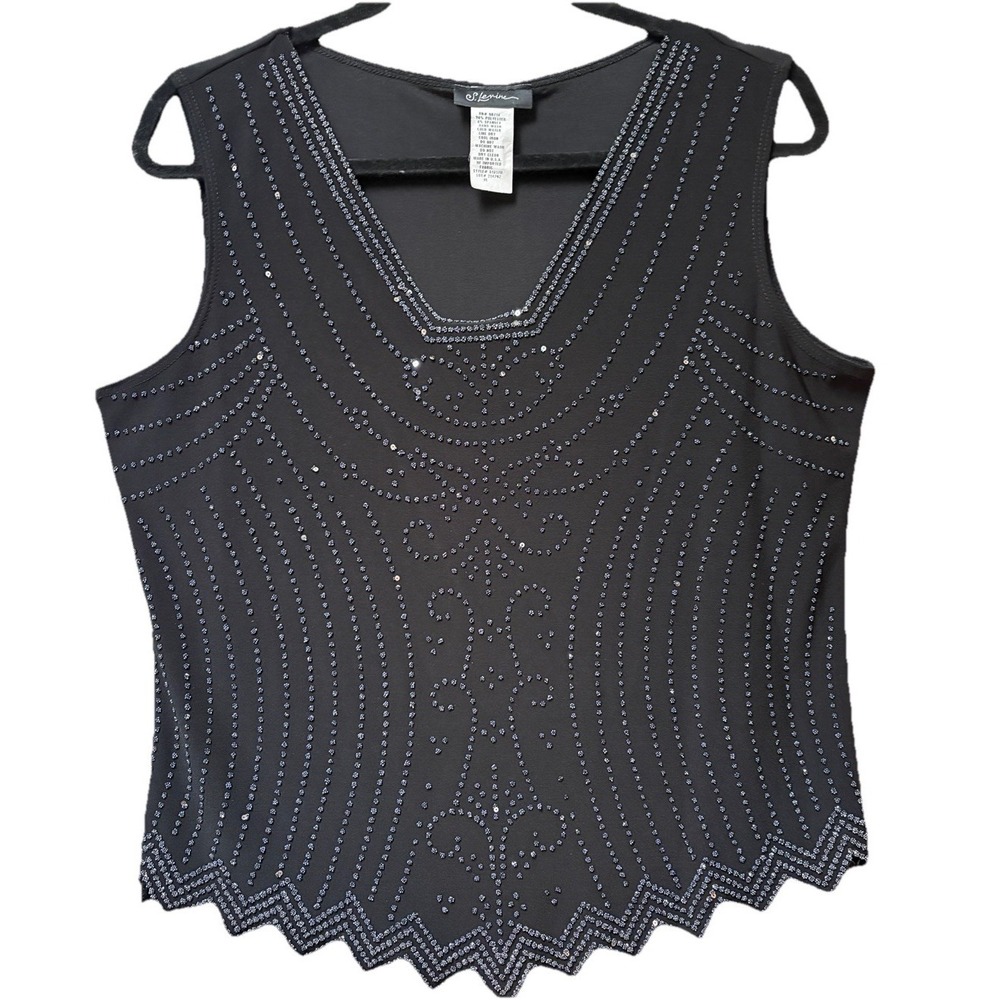 Vintage S. Levine Black & Silver Sparkly Beaded Top - Size XL Luxury, Old Money